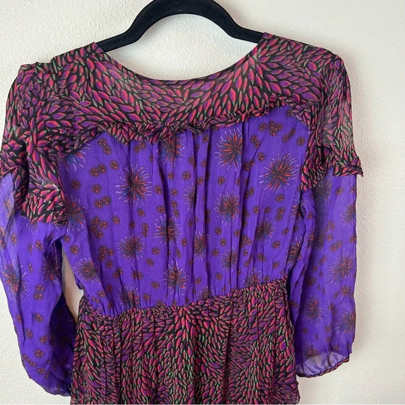 New BA&SH Gypsie Tiered Printed Crepe Midi Dress Purple Violet NWT Bohemian 4 - Picture 13 of 15